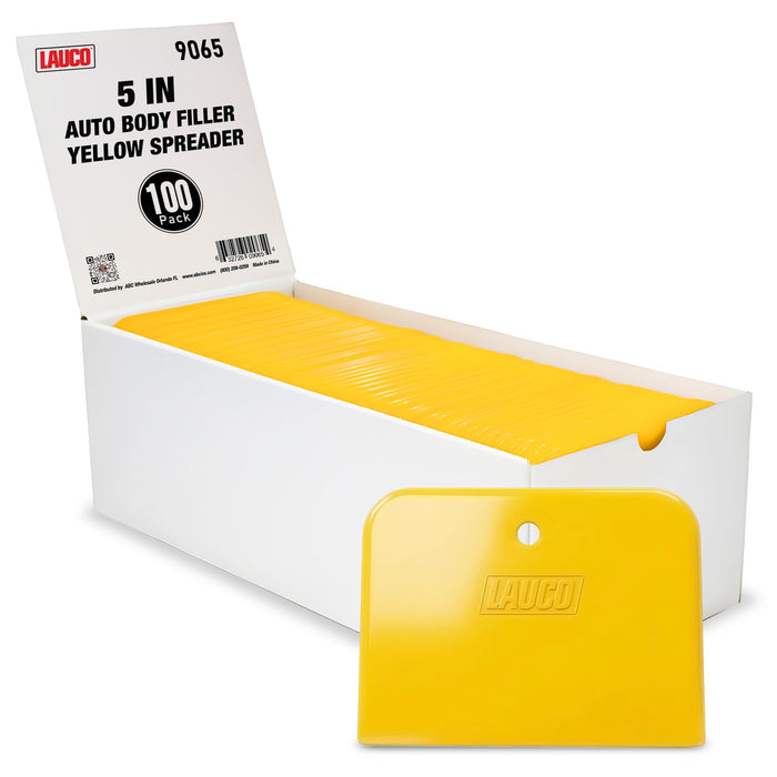 LAUCO Auto Body Filler Spreaders (100 Pieces) - Yellow Reusable Plastic Spreader for Automotive Fillers, Putties, Glazes, Caulks and Paint - Easy Application (100, 5")