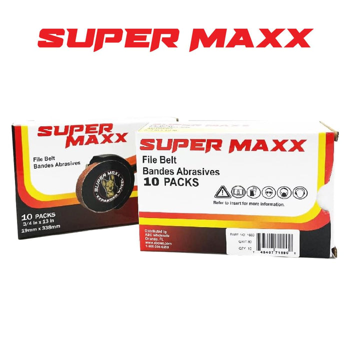 LAUCO Super MAXX 13" L x 0.75" W File Belt Bands Abrasives, 80 GRIT, Pack of 10 Sanding Belts, Compatible with Super MAXX Expander Wheel, File Belts for Grinding, Polishing & Finishing