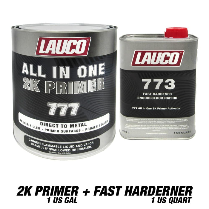 LAUCO All-In-One 2K Urethane DTM Primer Surfacer Kit | 1 Gallon Gray High-Build Sealer & Filler | Includes 1 Quart Fast Activator (4:1 Mix Ratio) | Automotive & Car Paint 773