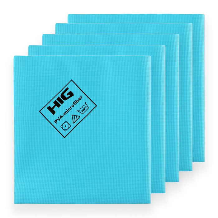 HIG PVA Microfiber Cleaning Towels, Professional Grade Synthetic Chamois Cloths for Streak Free Shine, Ultra Absorbent, Smooth & Reusable All-Purpose Cleaning Rags for Home, Car & Kitchen (5, Blue)
