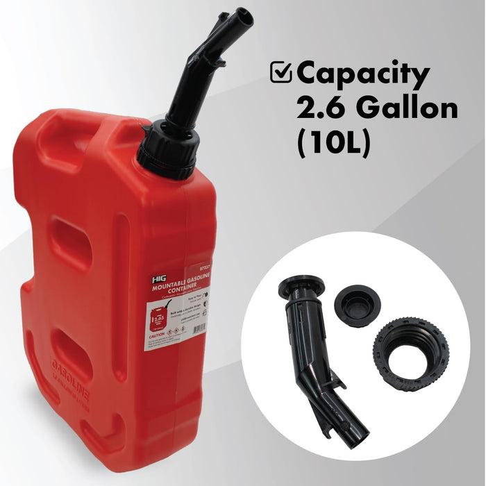 LAUCO Mountable Gasoline Container Fuel Tank, 10L / 2.6 Gallon Gas & Diesel Container with Transfer Hose and Nozzle, Mobile Fuel Storage for Boats, Docks, Farm, Shop & Garage 87237