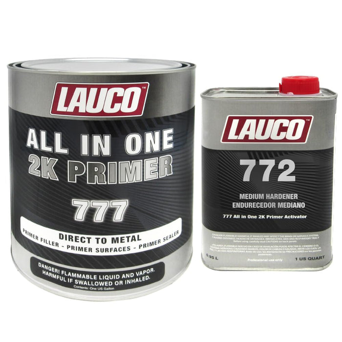 LAUCO All-In-One Direct-to-Metal (DTM) 2K Urethane Primer Surfacer Kit (Gray, 1 Gallon) with Medium Hardener/Activator (1 Quart) – High Build Filler/Sealer (4:1 Mix) 772