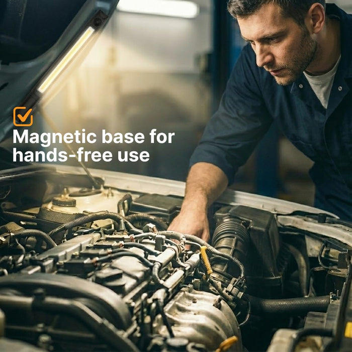 Omni Tools 1200+ Lumen Rechargeable Underhood Work Light Magnetic Mount, Adjustable Brightness, 360° Rotating Hooks, USB-C Charging Ideal for Mechanics, Garage, and Emergency Use 33118