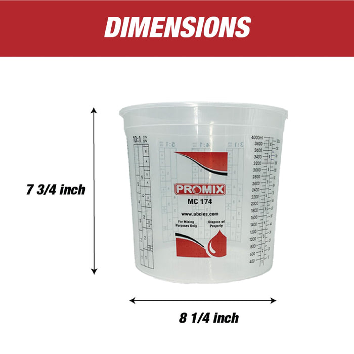 Box of 10 - Paint & Epoxy Mixing Cups Buckets - 174 Ounce (5-Quart) - Calibrated Mixing ratios on Side - Solvent Resistant, Reusable Clear Plastic Cups for Paint, Epoxy, Resin, Oil, Thinner (10)