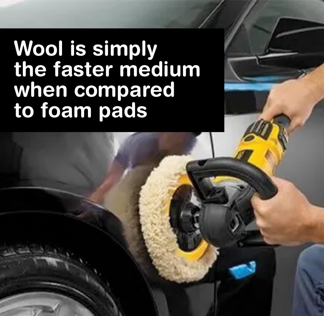Heavy-Duty Wool Compounding Pad 8 Inch (Hook & Loop) | Professional Buffing and Polishing Pad for Rotary Polisher | Aggressive Cutting, Buffing, and Auto Detailing 8996