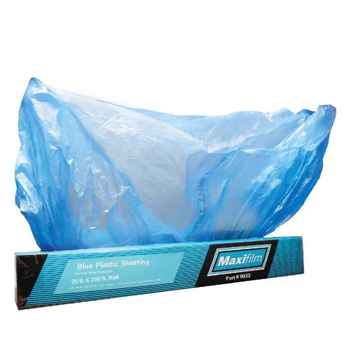 MAXIFILM 20ft x 250ft Roll of Blue Overspray Paintable Masking Plastic Sheeting -8 Micron, 0.3 Mil, Protective Masking Film Cover, Auto Painting, Cover Cloth Home Walls Furniture (4, 20ft x 250ft)