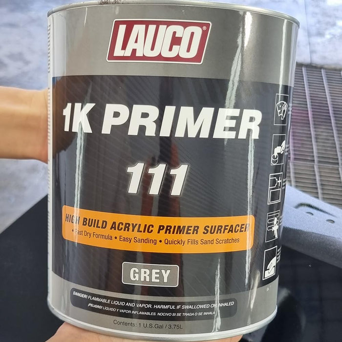 LAUCO 1K High Build Grey Acrylic Primer Surfacer Fast Drying, Easy Sanding, Excellent Adhesion for Metal, Steel, and Body Filler Automotive & Industrial Use, 1 Gallon