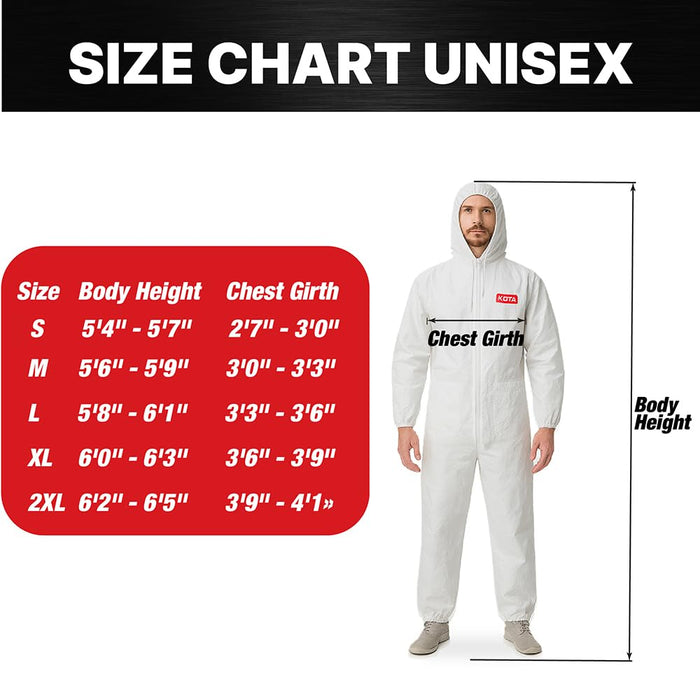 LAUCO White Polyester Reusable Paint Coverall Spray Suit with Hood, Elastic Waist and Wrist, Water Resistant, Lint Free, and Washable - X-Large, Pack of 1