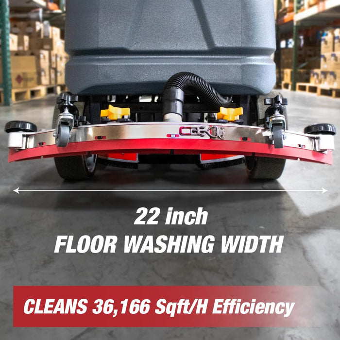 Commercial Ride-On Floor Battery Powered Scrubber Machine, 22" Brush, Complete Set of Parts, , With Two 22" Brushes, 5 Hours Continuous Working Time, 17 Gal Tank, 36,166 Sqft/H Efficiency 17456