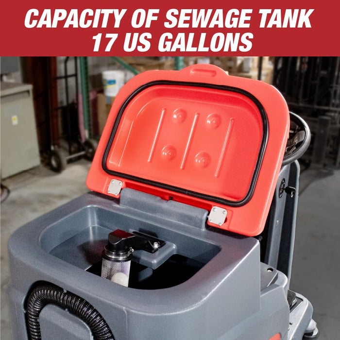 Commercial Ride-On Floor Battery Powered Scrubber Machine, 22" Brush, Complete Set of Parts, , With Two 22" Brushes, 5 Hours Continuous Working Time, 17 Gal Tank, 36,166 Sqft/H Efficiency 17456