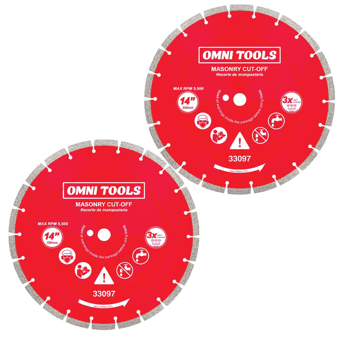 OMNI TOOLS 14 Inch Diamond Saw Blade – 350mm Segmented Concrete Cutting Disc for Masonry, Brick, Block, Stone – Heavy Duty Abrasive Wheel for Circular Saw – Dry/Wet Use – 5500 RPM – [33097]