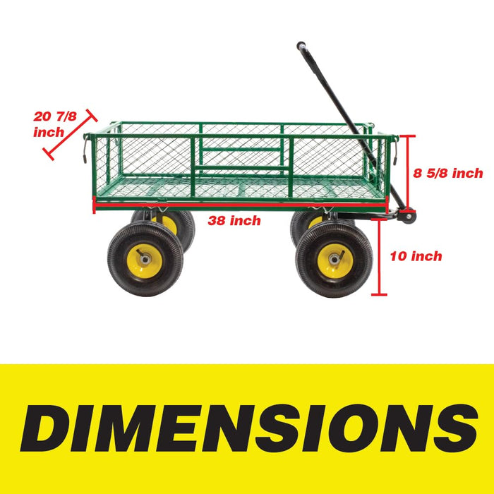 Lauco Garden Cart Heavy Duty Steel with Removable Mesh Sides to Convert into Flatbed, Utility Carts with Wheels, Yard and Garden Wagon, 600 Lb, Green 87226