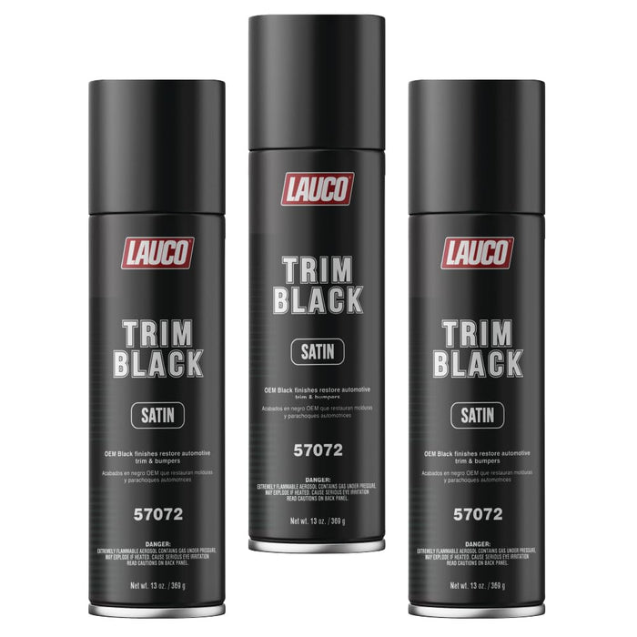 LAUCO Trim Black Satin 13 oz, Pack of 3, Automotive Spray Paint, Satin Finish for Plastic, Aluminum, Steel and Stainless Steel, Durable OEM-Style Coating for Exterior Trim- 57072