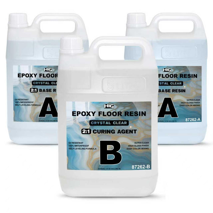 Crystal Clear Epoxy Top Resin Kit 2:1 Ratio – 2.6 Gallon Base Resin (2 Bottles) + 1.3 Gallon Curing Agent (1 Bottle), Self Leveling UV Resistant Waterproof for Top High Gloss Finish