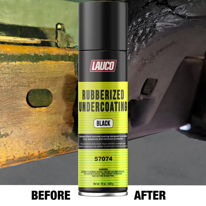 LAUCO Rubberized Undercoating Black 15oz Aerosol Spray Paint Can with Aerosol Spray Gun - Pack of 12 57074