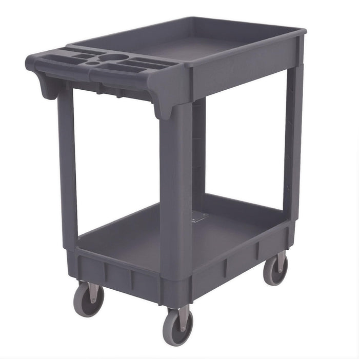 Lauco Heavy Duty Polypropylene Utility Cart - ﻿30" x 16" x 33"- Industrial Cart with Full Swivel Wheels Safely Holds up to 550 lbs - Multipurpose 2 Tier Service Cart for Warehouse, Garage, Cleaning