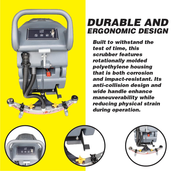 SWAN Commercial Floor Scrubber Machine - 22" Cleaning Width, 14.5 Gal Sewage Tank, Dual Brushes, Lead Acid Battery Powered, High Efficiency for Large Areas