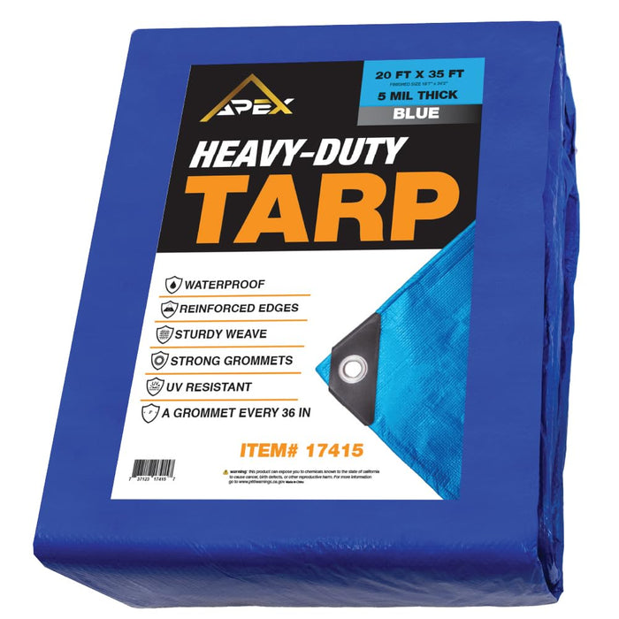 Heavy Duty Blue Tarp - 20ft x 35ft - 5 MIL Multipurpose UV Resistant, Waterproof Protective Tarp Cover with Metal Grommets and Reinforced Edges - for Roof, Camping, Patio, Boat, Car 17415