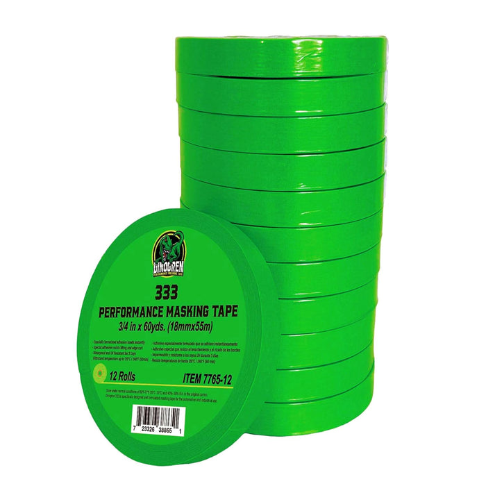 LAUCO DINOGREN High Performance Masking Tape for Car Paint, Heat & Water Resistant, Multi-Purpose Green (0.75 in (12 Rolls))