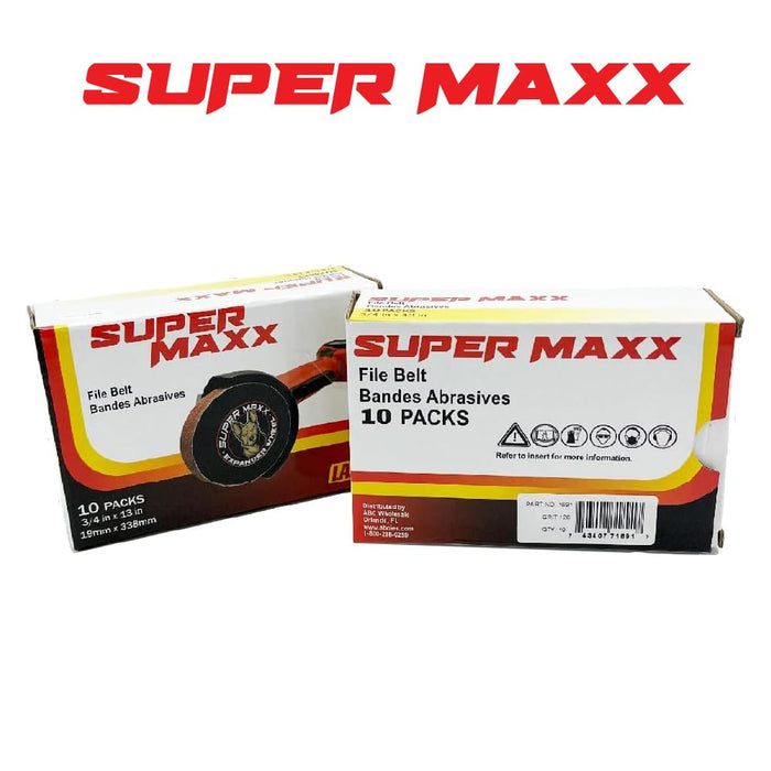 LAUCO SUPER MAXX 13"L x 0.75"W File Belt Bands Abrasives, 120 GRIT, Pack of 10 Sanding Belts, Compatible with SUPER MAXX Expander Wheel, File Belts for Grinding, Polishing & Finishing 1891