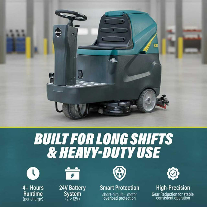 Commercial Ride-On Floor Scrubber Machine, 760mm Cleaning Width, 5000㎡/h Cleaning Efficiency, 100L Sewage Tank, 24V Battery Powered Floor Cleaning Scrubber for Warehouses, Malls, Factories & Parking