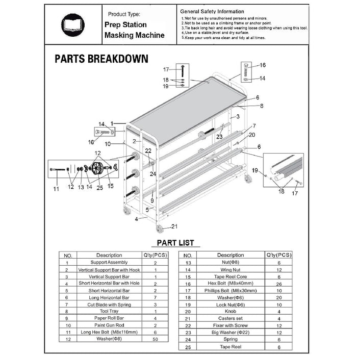 LAUCO Masking Machine Prep Station with Top Tray Tool Storage, Masking Paper Machine, Dispenser, Masking Machine for Painting, Tape Machine for Painting, Automotive Masking Machine (7061)