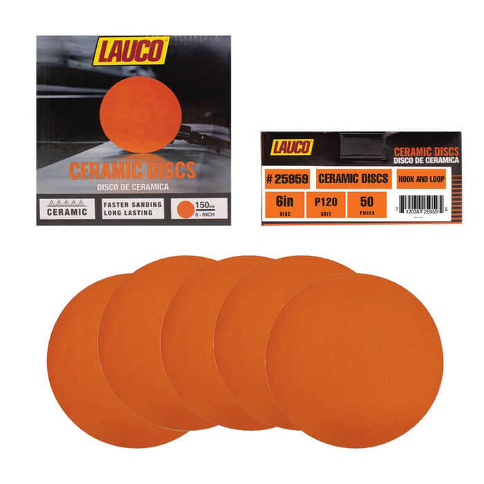 Premium 6" Hook and Loop Sanding Discs (Box of 50) - Hook and Loop Backing Discs for DA Orbital Sanders - Automotive Sanding Wood Furniture Finishing (GRIT-120) 25959