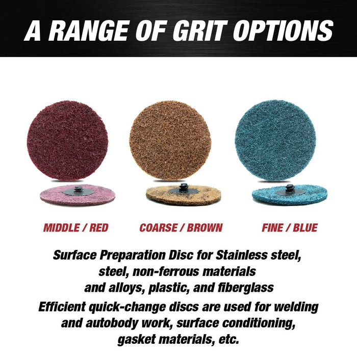 Lauco 3" Diameter Quick Change Nylon Surface Conditioning Discs - Blue Fine Sanding Grit (Box of 25) - Sanding Polishing Paint Removal with Male R-Type Backing, Quick Change Roll Lock Connection