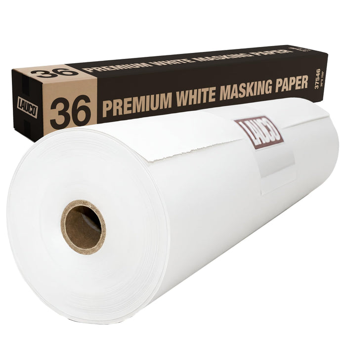 LAUCO White Masking Paper Automotive Painters Multi-Purpose 36” x 9000” (750') - Cover Automotive Surface, Packing, Moving, Gift Wrapping, Postal, Shipping, Parcel, Wall Art, Bulletin Boards