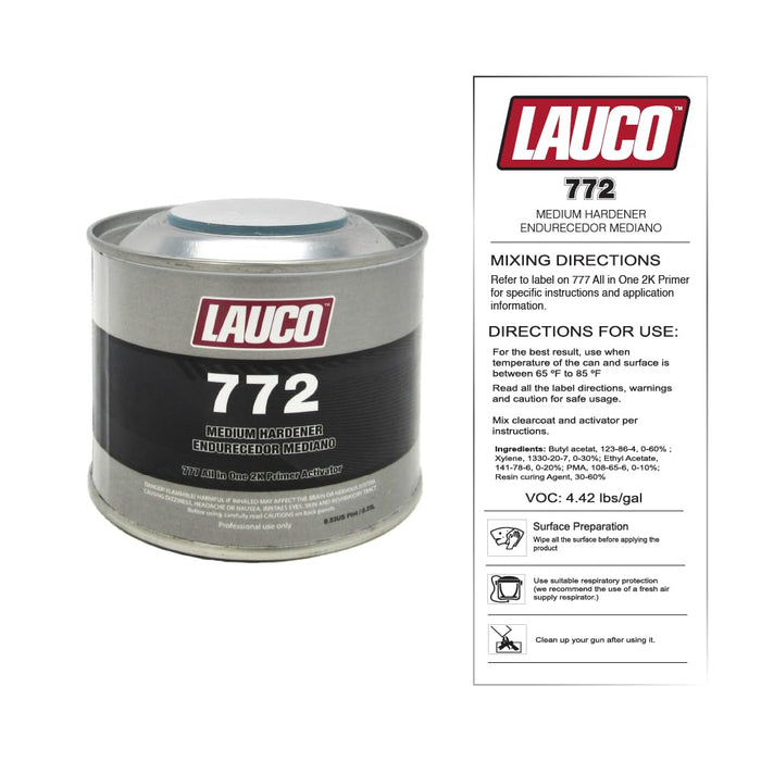LAUCO All-In-One Direct-to-Metal (DTM) 2K Urethane Primer Surfacer Kit (Gray, 1 Liter) with Medium Hardener/Activator (8 oz Can) – High Build Filler/Sealer (4:1 Mix) 772