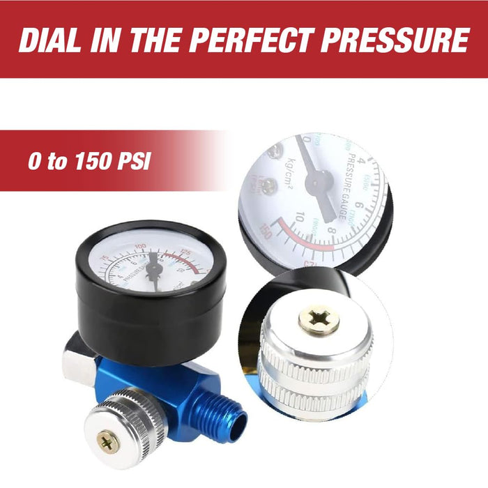 LAUCO ¼-inch Adjustable Air Pressure Regulator with Gauge, Pneumatic Tool & Spray Gun Pressure Control Valve (0-160 PSI) 1677