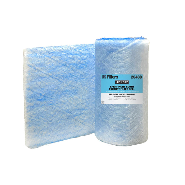 Premium Paint Spray Booth Exhaust Filter Roll - 18 Gram Heavy-Duty Blue Fiberglass Paint Arrestor - Captures Traps Overspray Paint Particles in Autobody Booths (48 Inches x 100 Feet) 26488