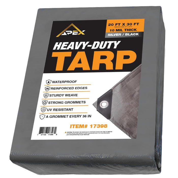 LAUCO Heavy Silver/Black Tarp - 20ft x 30ft - 10 MIL Multipurpose UV Resistant, Waterproof Protective Tarp Cover with Metal Grommets and Reinforced Edges - for Roof, Camping, Patio, Pool, Boat, Car