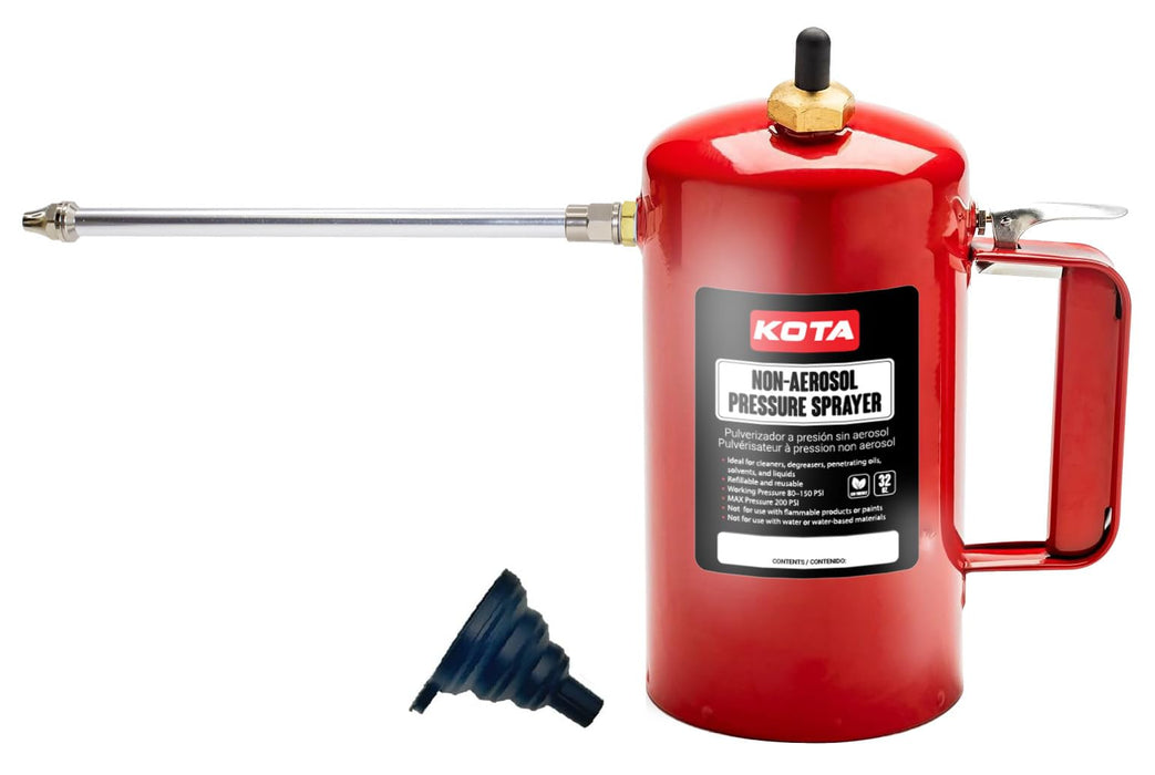 LAUCO Non Aerosol Pressure Sprayer - Refillable Pressurized Sprayer Bottle for Oil, Solvent, Degreasers, Lubricants - Rechargeable Steel Canister with Brass Nozzles, 32oz 69532