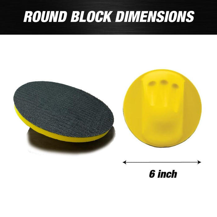 Hook and Loop Block KIT 6 Inch Round & Mouse Hand Sanding, Interface Pads Ideal for Woodworking, Furniture Restoration, Home and Automotive Body, Hook Backing Plate for Sanders or Polishers, 5 PCS