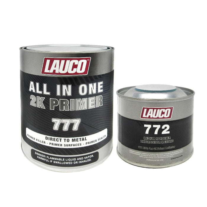 LAUCO All-In-One Direct-to-Metal (DTM) 2K Urethane Primer Surfacer Kit (Gray, 1 Liter) with Medium Hardener/Activator (8 oz Can) – High Build Filler/Sealer (4:1 Mix) 772