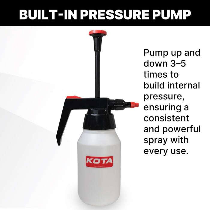 KOTA 1 L Adjustable Hand Pump Pressure Sprayer, Heavy-Duty Multipurpose Bottle for Automotive Solvents, Surface Prep & Car Detailing, Chemical-Resistant PE Construction, Adjustable Spray Pattern (5)