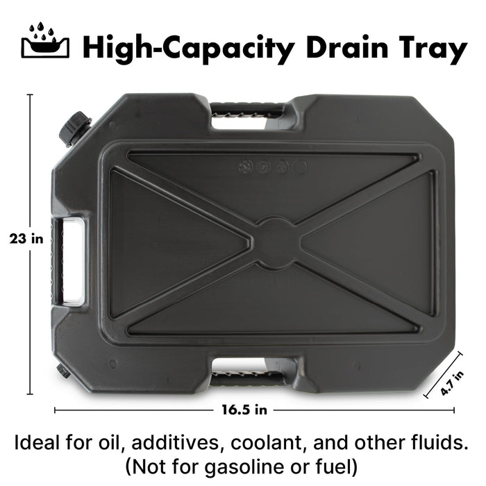 LAUCO Plastic Oil Drain Pan – 12 Liter Spill-Proof Container with Cap and Handle – Heavy-Duty Oil Change Catch Pan for Garage & Automotive (Black 12L) 87236
