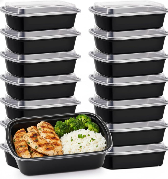 Meal Prep Containers with Lids, Reusable 38oz Rectangle Food Storage, Sturdy Leakproof & Food Safe, Microwave Freezer Dishwasher Safe, To-Go Takeout Plastic Containers, 50 Pack (100-Piece) – 60830