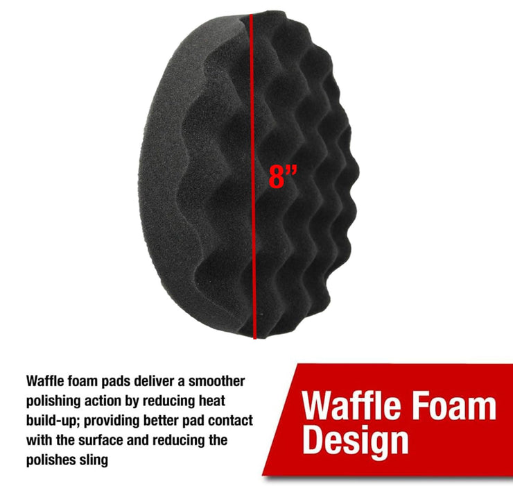 LAUCO Black Foam Waffle Buffing Pad – Single Sided - Final Buff Polish Wax - Hook & Loop – 8” inch (203.2 mm) 8998