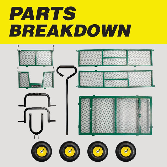 Lauco Garden Cart Heavy Duty Steel with Removable Mesh Sides to Convert into Flatbed, Utility Carts with Wheels, Yard and Garden Wagon, 600 Lb, Green 87226