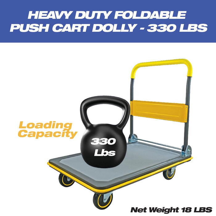 LAUCO Heavy Duty Foldable Push Cart Dolly, 330 lb Weight Capacity, Moving Platform Hand Truck, Foldable for Easy Storage and 360 Degree Swivel Wheels (330 Lbs) 17475