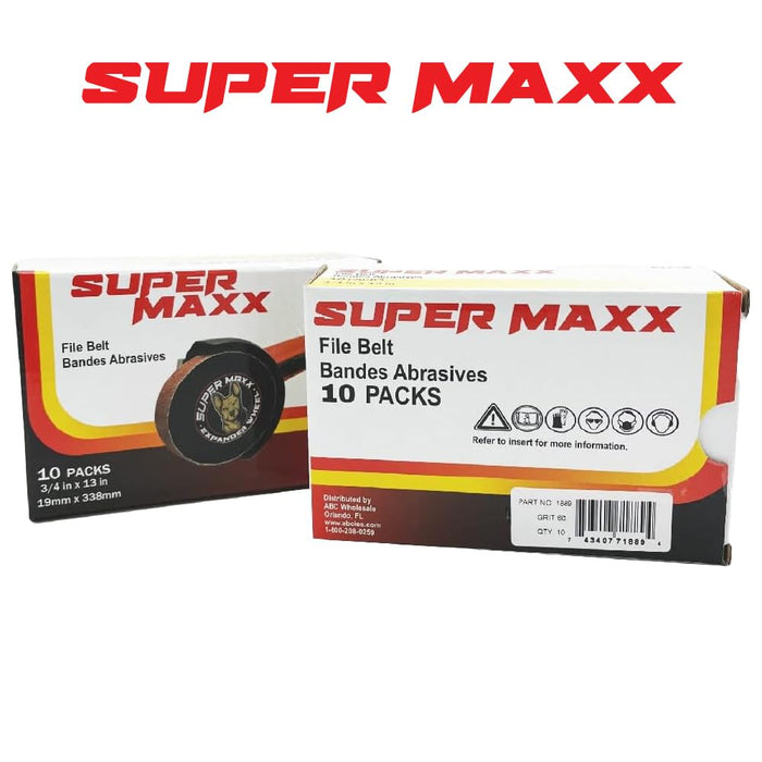 LAUCO SUPER MAXX 13"L x 0.75"W File Belt Bands Abrasives, 60 GRIT, Pack of 10 Sanding Belts, Compatible with SUPER MAXX Expander Wheel, File Belts for Grinding, Polishing & Finishing 1889