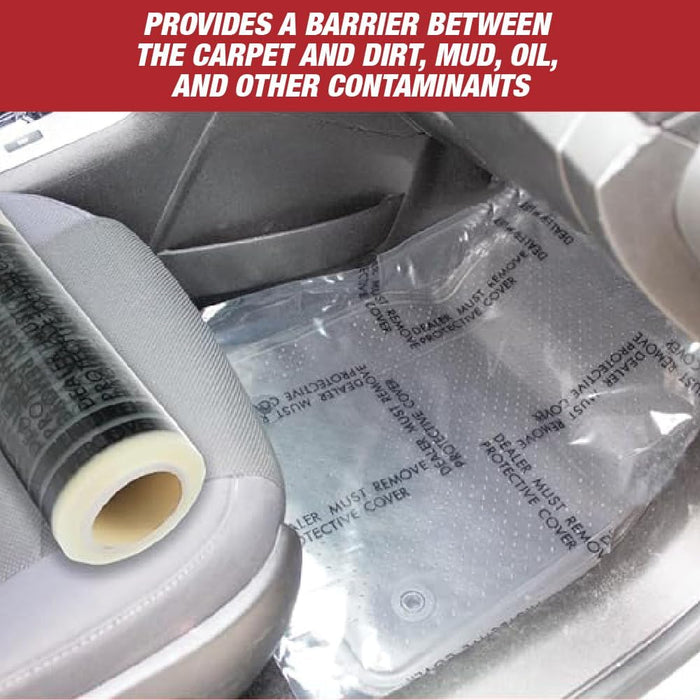 MAXIFILM 4 mil Adhesive Automotive Clear Plastic Carpet Protector Film Roll 24 inch x 200 feet, Sticky Car Carpet Cover Sheets, Perforated Every 21” - 100 Mats Per Roll 1886