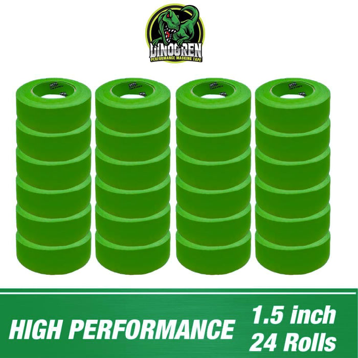 LAUCO DINOGREN High Performance Masking Tape for Car Paint, Heat & Water Resistant, Multi-Purpose Green (1.5 in (24 Rolls)) 7766