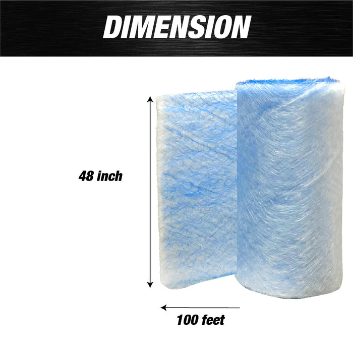 Premium Paint Spray Booth Fiberglass Exhaust Filter Roll - 18 Gram Heavy-Duty Blue Fiberglass Paint Arrestor - Captures Traps Overspray Paint Particles in Autobody Booths (48 Inches x 100 Feet)