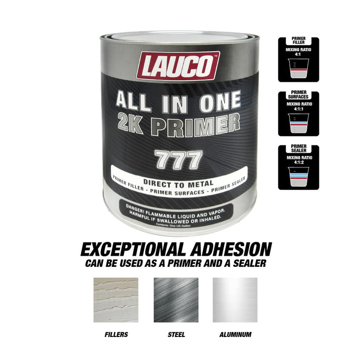 LAUCO All-In-One 2K Urethane DTM Primer Surfacer Kit | 1 Gallon Gray High-Build Sealer & Filler | Includes 1 Quart Fast Activator (4:1 Mix Ratio) | Automotive & Car Paint 773