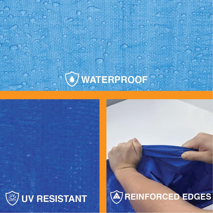 Heavy Duty Blue Tarp - 9ft x 12ft (2 Pack) - 5 MIL Multipurpose UV Resistant, Waterproof Protective Tarp Cover with Metal Grommets and Reinforced Edges - for Roof, Camping, Patio, Boat, Car 69524