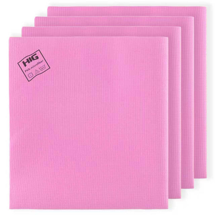HIG PVA Microfiber Cleaning Towels, Professional Grade Synthetic Chamois Cloths for Streak Free Shine, Ultra Absorbent, Smooth & Reusable All-Purpose Cleaning Rags for Home, Car & Kitchen (5, Pink)