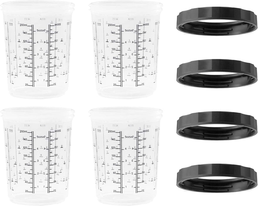 LAUCO 2 Pack Paint Spray Gun Hard Cup Set, 200ML (6.8 Oz) Reusable Mixing Cups with Retainer Rings, Compatible with Disposable Paint Cup Liner and Lid Systems for Automotive Paint, Primer, Clear Coat